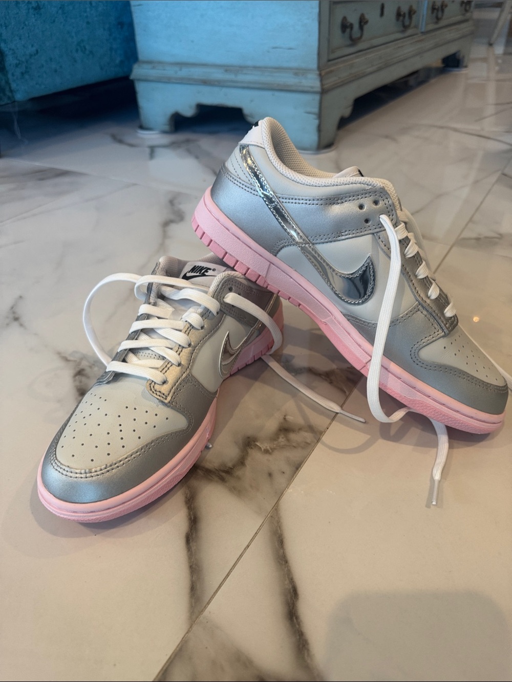 Nike Dunks - Silver and Pink Low-Top Sneakers - NWOB